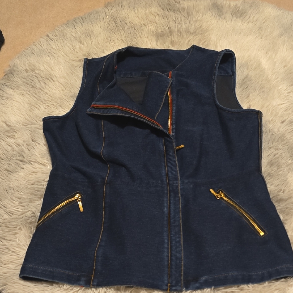 Stylish Denim Vest with Gold Accents